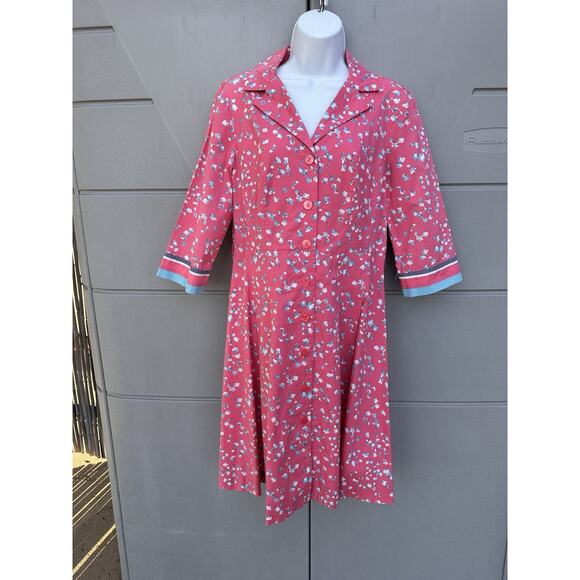 Boden Pink Floral Collared Riviera Button Down Shirt Dress Garden Party Sz 10P - Picture 2 of 10